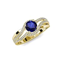 Blue Sapphire & Natural Diamond Bypass Halo Swirl Engagement Ring 1.26 ctw 14K Yellow Gold