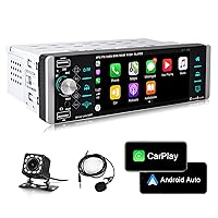 Single Din Car Stereo Compatible with Apple Carplay & Android Auto, METEESER 5.1 Inch Bluetooth Backup Camera, Touch Screen Radio Support FM/Mirror Link/SWC/USB/DVR/AUX-in