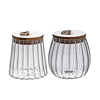 Glass Jars Canister Airtight Storage Container with Bamboo Lid Metal Handle Small Glass Food Jars and Canisters Sets for Coffee Tea Spice 2 Pcs