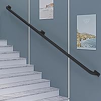 Stair Railing Indoor Staircase Handrails Non-Slip Black Metals Iron Square Pipe Banister, 30cm - 600cm Wall Mounted Support Rod (Size : 3ft/90cm)