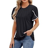 Womens Summer Tunics Tops Petal Sleeve Casual T-Shirts Round Neck Loose Comfy Tee Lightweight Cute Blouses