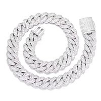 18mm Iced Out Cuban Link Chain 18K White Gold Plated Bling 5A+ Cubic Zirconia Diamond Chain Rapper Hip Hop Thick Cuban Link Necklace Luxury Jewelry for Men and Women