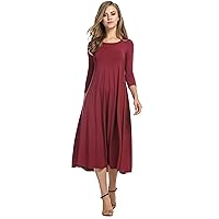 HOTOUCH Women's 3/4 Sleeve A-line and Flare Midi Long Dress