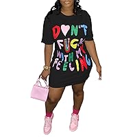 Womens Sexy Short Sleeve O Neck Letters Printed Bodycon Party Clubwear Dress