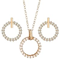 Bcenoilua Women's Jewellery Set Circle Ring Pendant Necklace Earrings Set Rhinestone Stones Minimalist Adjustable Necklace Premium Suitable for Valentine's Day Birthday Gift