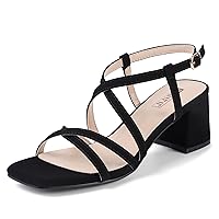 IDIFU IN2 Strappy Heels Chunky Block Square Toe Heels Wedding Prom Bride Bridal Dance Party Dress Shoes for Women Trendy Comfortable Dressy Cute Casual Summer Heeled Sandals Slingback Low Short Heels