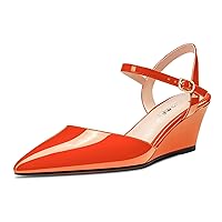 Castamere Women Mid Wedge Heel Pointed Toe Pumps Ankle Strap Slingback Wedding Dress Shoes