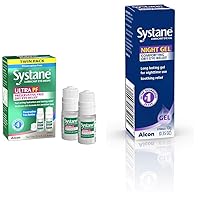 Systane Ultra Multi-Dose Preservative-Free Eye Drops Twin Pack (2x10ml) & Lubricant Eye Gel, Nighttime, 0.35-Ounces (Package May Vary)