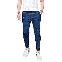 Andongnywell Men's Button-Down Stretch Jeans Man's Stretch Slim Fit Solid Color Denim Pants Stretchy Trousers