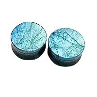 Pair of Real Natural Sky Blue Fire Labradorite Nice Textured and Polished Ear Plug Handmade Beautiful Pair Size 8g (3mm) to (50mm) & Custom Wholesale Also Available