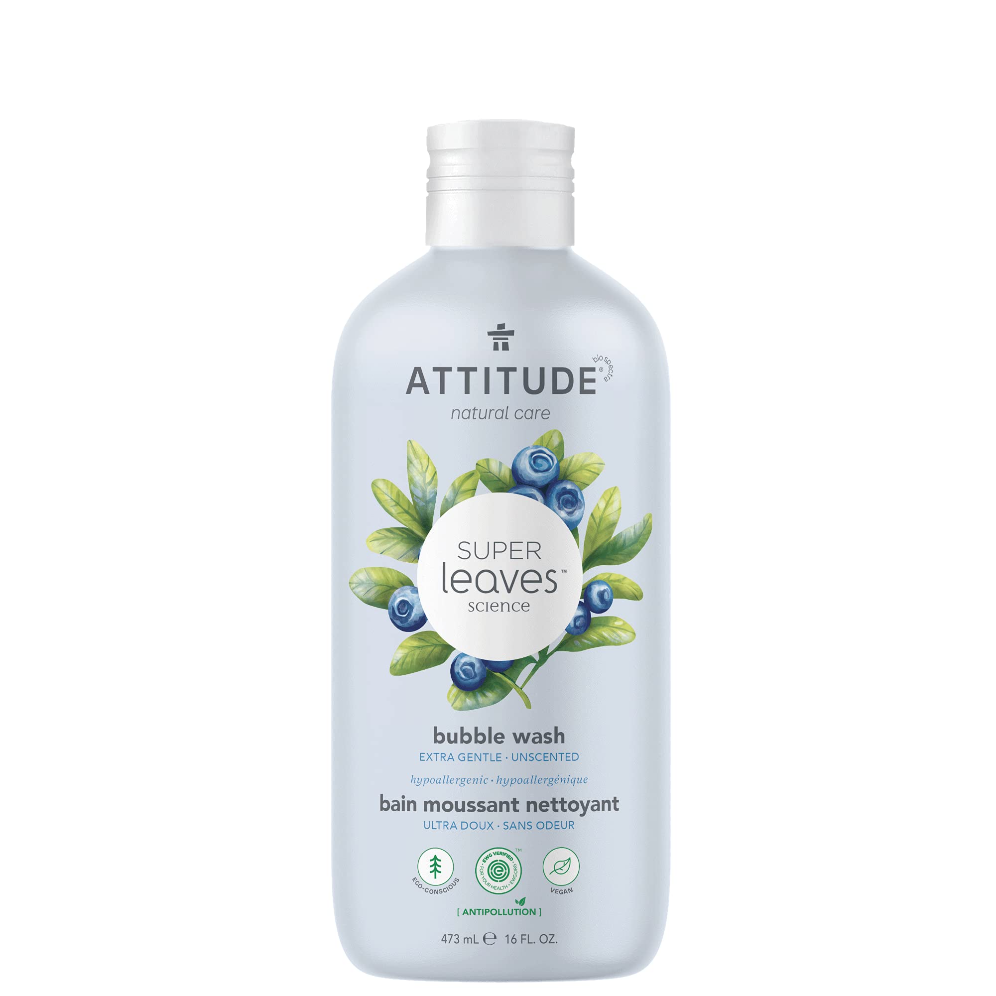 ATTITUDE Bubble Bath, Plant and Mineral-Based Ingredients, Dermatologist-Tested, Vegan and Cruelty-Free Body Care Products, Unscented, 16 Fl Oz (Pack of 6)