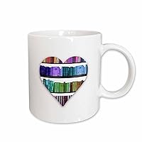 3dRose Books-Love Heart Shape Containing Colorful Rainbow Bookshelf Ceramic Mug, 11 oz