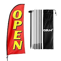 Open Themed Swooper Flag, 7FT Open Banner Feather Flag with Carbon Fiber Pole Kit/Ground Stake, Open Signs for Business Advertising