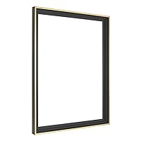 MCS Floating Canvas Frame, Art Frames for Canvas Paintings with Adhesive Fasteners and Hanging Hardware, 18 x 24 Inch Black and Gold Finish