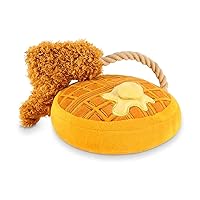 P.L.A.Y. Cute Plush Dog Toys - Brunch Food Themed Durable Squeaker Rope Chew Toy, Great for Puppies & Small, Medium, Large Dogs - Machine Washable, Recycled Materials (Chicken & Waffles, Medium)