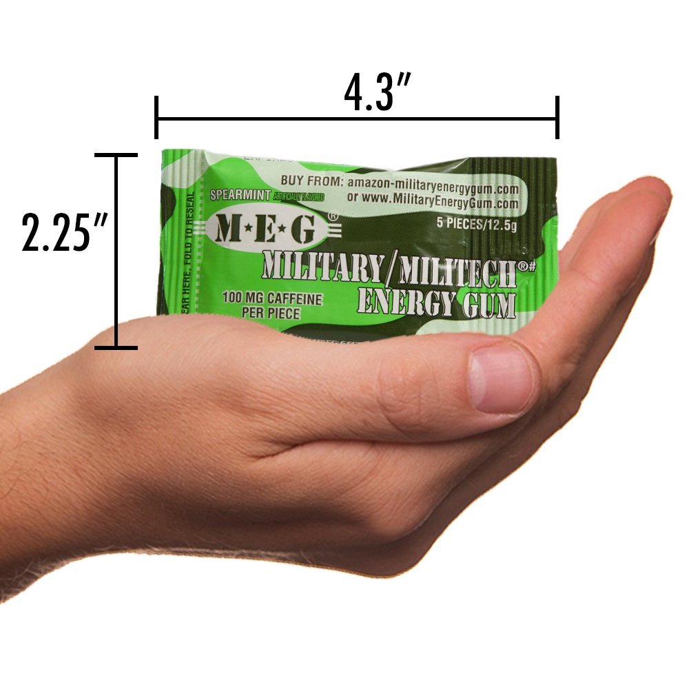 MEG - Military Energy Gum | 100mg of Caffeine Per Piece + Increase Energy + Boost Physical Performance + Spearmint (1,440 Count)