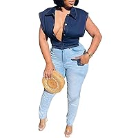 Womens Sexy Batwing Lapel Button Party Clubwear Denim Blouse Shirts Crop Tops