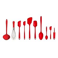 GIR: Get It Right - 10 Piece Silicone Utensil Set - Ladle, Spatulas, Flip, Spoons, Whisk, Potato Peeler & Spoonula, Heat Resistant, Dishwasher Safe, Kitchen Utensil, Baking Supplies - Red