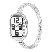 BandLux Compatible with Apple Watch Band 38mm 40mm 41mm 42mm 44mm 45mm 49mm,Diamond Metal Wristband Strap with Jewelry Bling PC Protective Case For iWatch Series 9 8 7 6 5 4 3 2 1 SE Ultra 2/1 Women