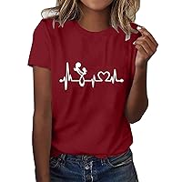 Women's Summer Casual T Shirts Short Sleeve Cute Graphic Blouse Scoop Neck Solid Color Tops Casual Fashion Tees