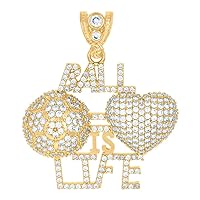 10k Yellow Gold Mens CZ Cubic Zirconia Simulated Diamond Love Heart Ball Is Life Talking Sports Charm Pendant Necklace Measures 40.4x35.6mm Wide Jewelry for Men