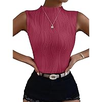 Bliwov Womens Tank Tops 2024 Mock Neck Textured Sleeveless Shirts Business Casual Summer Spring Fashion Clothes Y2K Tops