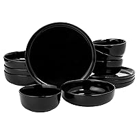 Oslo 12-Piece Porcelain Chip and Scratch Resistant Dinnerware Set, Black,Service for 4
