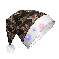 African Leopard on Rock Print Santa Hat Led Light Up Christmas Hat Plush Xmas Hat For New Year Party