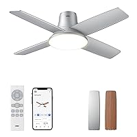 Dreo Smart Ceiling Fans with Lights, 12 Speeds&3 Fan Modes, Quiet DC Motor, Easy to Install, Dimmable LED Ceiling Fans with Remote Control/APP/Alexa Control, 12H Timer for Home, Indoor, Silver, 44''