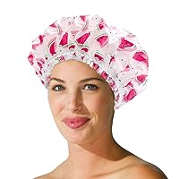 Reusable Vinyl Shower Cap & Bath Cap, Frosted PEVA Elastic Stretch Hem. Multi-Use Waterproof Stretchy Hair Cap for all Hair Lengths - One In A Melon Shower Cap for Women