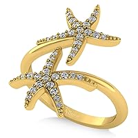 14k Gold (0.30ct) Diamond Double Starfish Fashion Ring