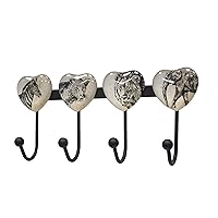 Coat Rack Wall Mounted with 4 Hook, Heart Glass Finishes Animal Pattern Elephant Lion Zebra Leopard Decorative Wall Hooks for Entryway Hanging Hat, Key, Towel, Purse and Bag - Metal