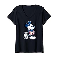 Womens Disney - Mickey Flag Pattern V-Neck T-Shirt