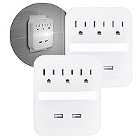 GE Pro 2-USB Port 3-Outlet Extender with Night Light, 2 Pack, Surge Protector, Charging Station, Dusk to Dawn Sensor, Automatic Shutdown, 440 Joules, 2.4 AMP/12 Watt, UL Listed, White, 50049