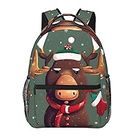 Funny Christmas Moose Head Print Casual Backpack Outdoor Bag For Women Fits 15.6 Inch Laptop Backpack For Travel Work
