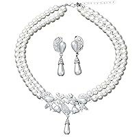 GILIEYER Pearl Earrings And Necklace Set, Faux Pearl JewelleryVintage Pearl Necklace White Gothic Necklace Pearl Pendant Earrings Pearl Jewellery Sets for Women Bride.