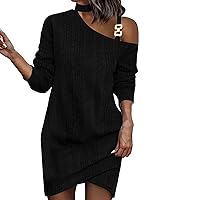 Plus Size Dresses for Women,Women's Long Sleeved Chain Neck Hanging Solid Color Button Up Dress Dress Casual Ou