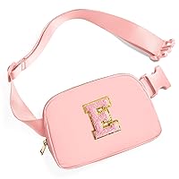Belt Bag Fanny Pack Crossbody Bags with Initial Letter Patch Cute Stuff Birthday Gifts for Teenager Girls Trendy Preppy Stuff for Teen Girls Cool Stuff for Teens (Light Pink-E)