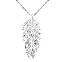 Necklace 'Feather', adorned with sparkling crystals from Swarovski®, Colour: 18 k white gold, white