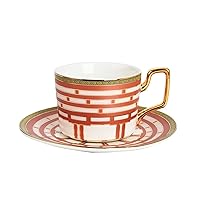 Euro Style Cup Ceramic Coffee Mugs China England Bone Tea Cup Saucer Set For Breakfast Afternoon Tea (Color : Orange, Size : 200ml)