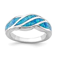 925 Sterling Silver Rhodium Plated Simulated Blue Opal Inlay Ring Jewelry for Women - Ring Size Options: 6 7 8