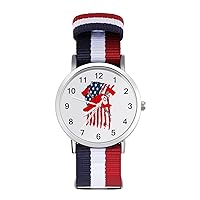Firemans Axe USA Flag Nylon Watch Adjustable Wrist Watch Band Easy to Read Time with Printed Pattern Unisex