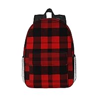 Plaid Red and Black Print Backpack for Women Men Lightweight Laptop Bag Casual Daypack Laptop Backpacks 15 Inch