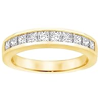 1.00 CT TW Channel Set Princess Cut Diamond Anniversary Wedding Ring in 14k Yellow Gold