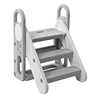 Foldable Toddler 3 Step Stool - Plastic Learning Helper, Adjustable 3 Steps Stool with Handles, Foldable with Handles & anti-slip Pads, for Kitchen, Bathroom Sink, Toilet Potty Training
