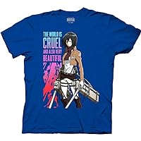 Ripple Junction Attack on Titan Men's Short Sleeve T-Shirt Mikasa Ackerman The World is Cruel Crew Neck Officially Licensed