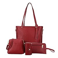 4 Pcs Bag Set for Women Fashion Messenger Shoulder Bag Wallet Bag Handbag Bag Wallet Tote Bag Purse Set (Red, One Size)