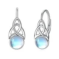 Moonstone Jewellery Earrings for Women 925 Sterling Silver Irish Celtic Knot Hoop Dangle Earrings Leverback Gifts
