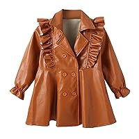 Floral Water Kids Girls Patchwork Long Sleeve PU Leather Dress Jacket Winter Coats Outer Outfits Clothes Girl