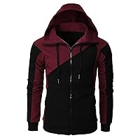 Full Zip Hoodies For Men Color Block Cotton Hooded Big And Tall Warm Lightweight Hoody Casual Basic Sweatshirt